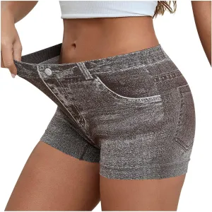 2025 Shorts for Women Stretchy Imitation Denim Pants Trendy Printed High Waisted Skinny Fake Jean Shorts