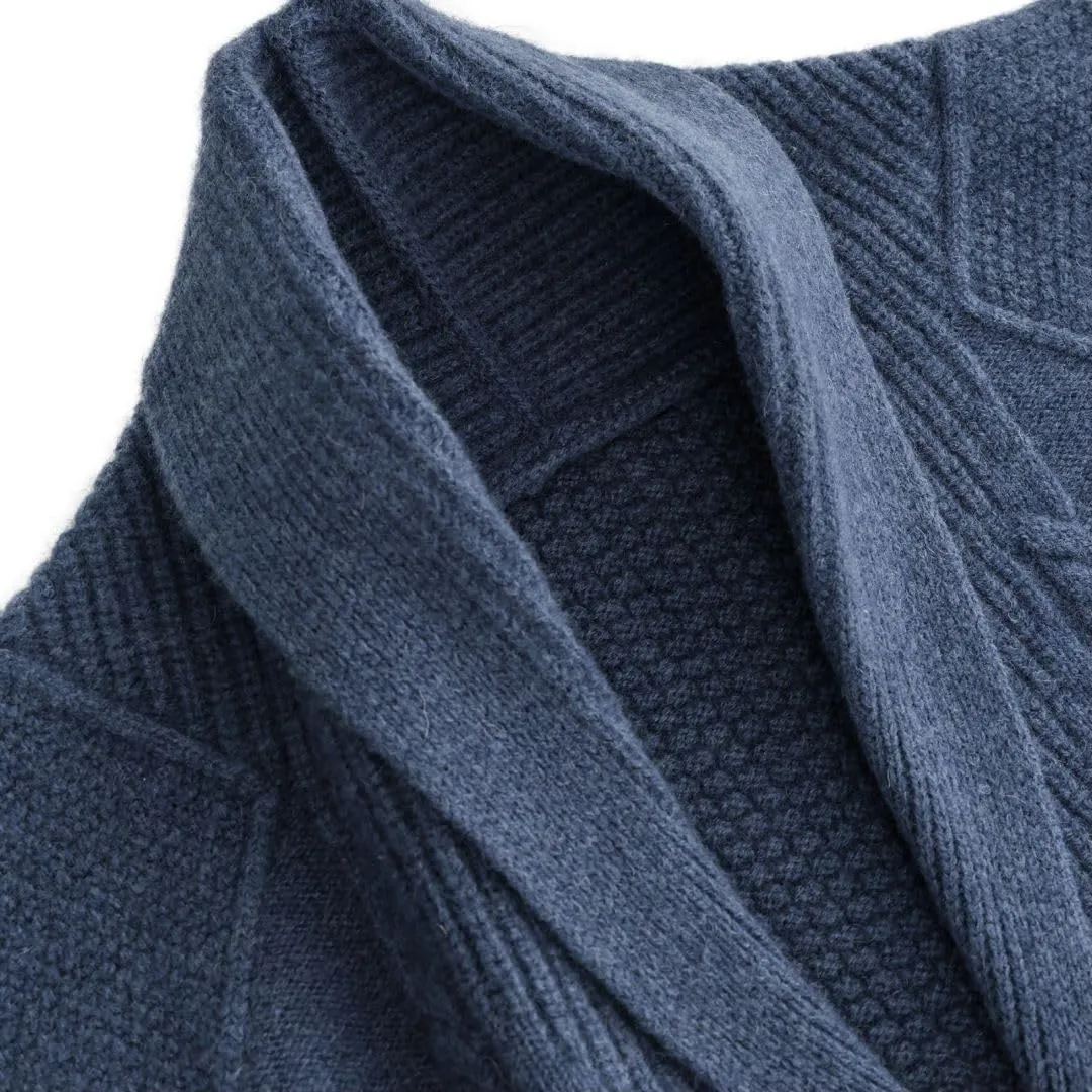 Amazhiyu Men's 100% Wool Shawl Collar Button Down Knitted Cardigans with Pockets