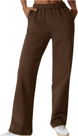 Baggy Sweatpants for Women Open Bottom Sweat Jogger Pants with Pockets Elastic Waist Athletic Lounge Travel Trouser