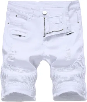 Baylvn Men's Casual Ripped Printed Denim Shorts Slim Fit Summer Beach Jeans Shorts