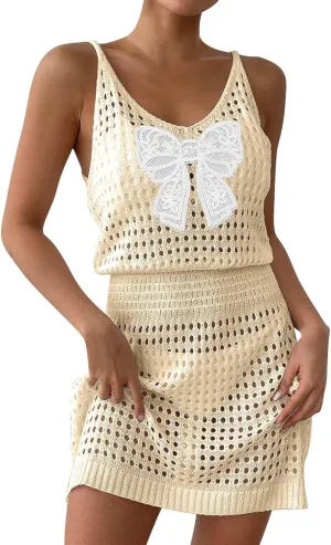Beach Vacation Clothes for Women Flower Hollow Smock Solid Color Bathing Suit Cover Up Summer Outfits