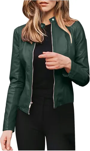 Black Leather Jacket Women 2024 PU Motorcycle Bomber Coats Zip up Faux Leather Jackets Fall Fashion Moto Outfits