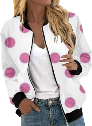 Bomber Jacket Women Casual Fall Varsity Jackets Zip Up Lightweight Outerwear Coat Windbreaker with Pockets