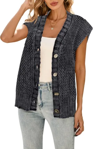 Cakulo Womens Cable Knit Sweater Vest 2025 Oversized Sleeveless Button Down Summer Cardigan Sweaters Tops
