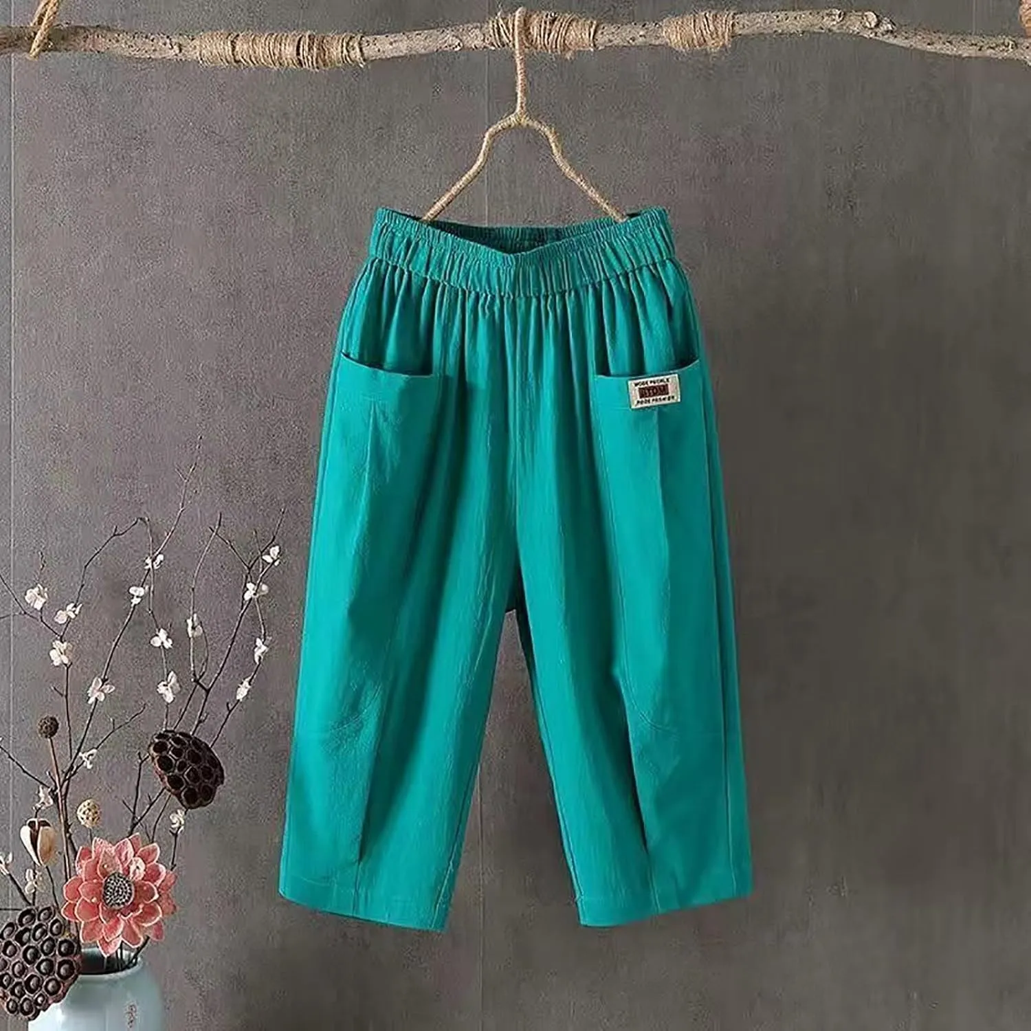 Capris Pants Bermuda Shorts for Women Casual Summer Beach Drawstring Shorts Knee Length Loose Cute Vacation Short