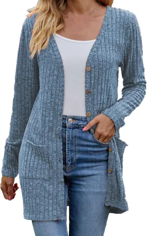 Cardigan Sweaters for Women Fall Casual Open Front Button Down Long Sleeve Cardigan Soft Lightweight Jacket