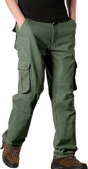 Cargo Pants for Men Big and Tall Loose Fit Straight Leg Classic Twill Work Pants Multi-Pockets Outdoor Hiking Pants