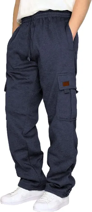 Cargo Pants for Men Solid Color Drawstring Baggy Sweatpants Mens Casual Loose Fit Gym Work Joggers with Pockets