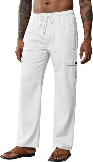 Cargo Pants for Mens Outdoor Casual Hiking Joggers Athletic Pants Drawstring Elastic Waist Loose Straight Sweatpants