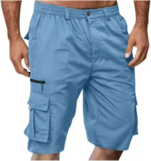 Cargo Shorts for Men Stretch Waist Premium Twill Multi Pockets Casual Tooling Shorts Fashion Solid Utility Shorts