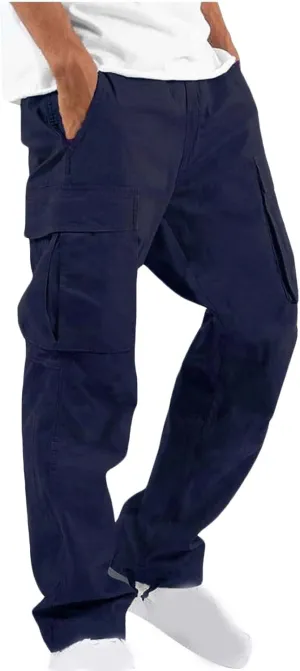 Cargo Sweatpants for Men Fleece Lined Cargos Casual Loose Fit Warm Winter Joggers Straight Leg Cargo Pants with Pocket