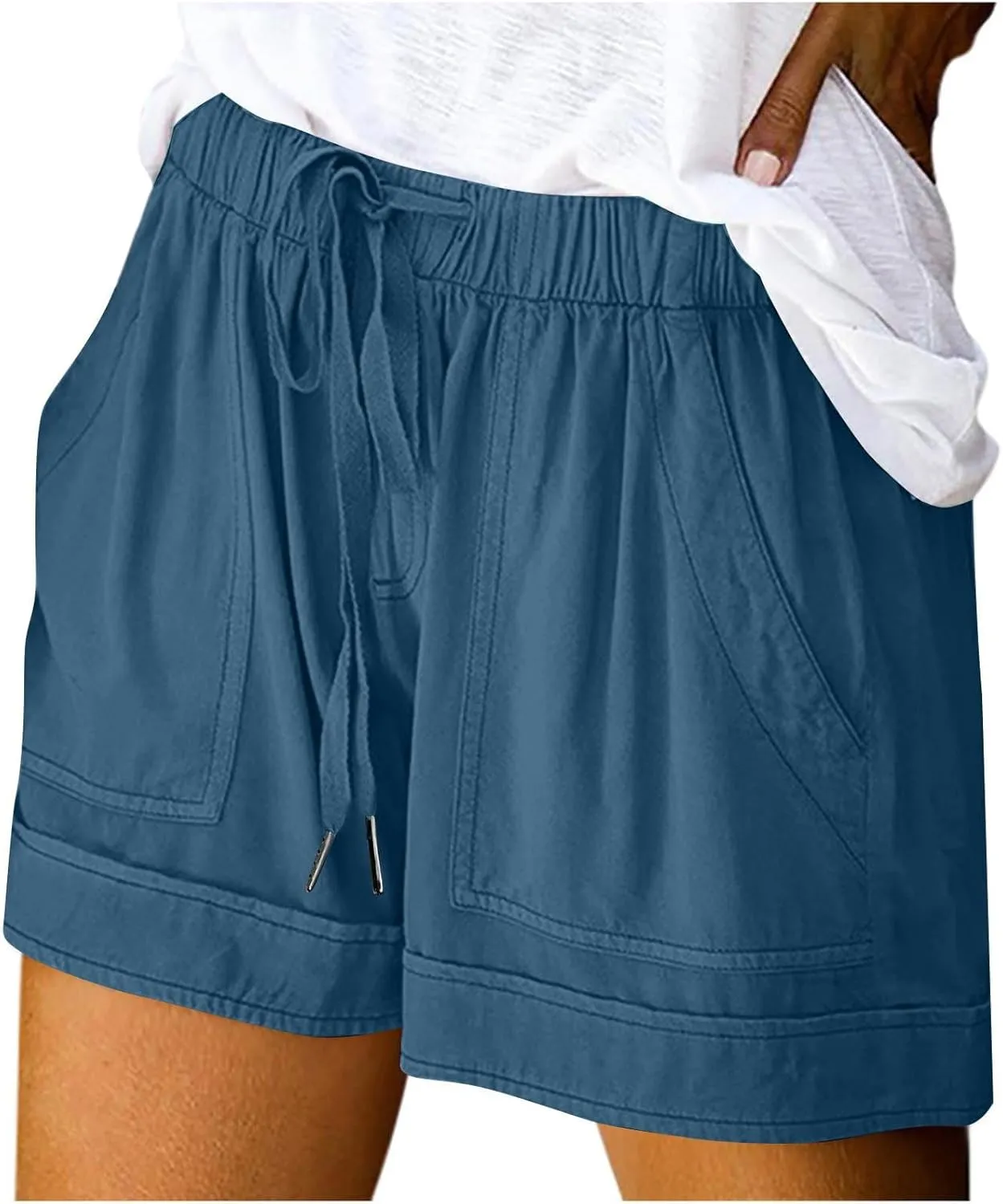 Casual Shorts for Women Trendy Drawstring Elastic Waist Cotton Shorts with Pockets Loose Fit Beach Summer Outfits