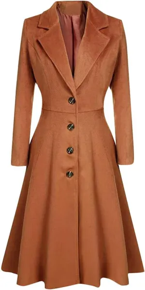 cooki Trench Coat for Women 2023 Long Single Breasted Pea Coat Winter Wool Blend Overcoat Notched Lapel Slim Jacket Overcoat