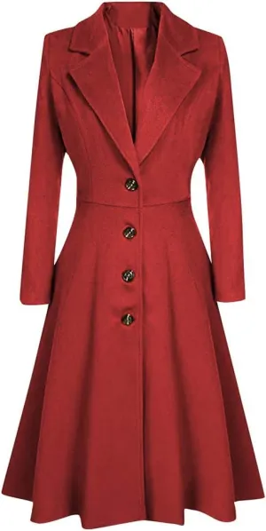cooki Trench Coat for Women 2023 Long Single Breasted Pea Coat Winter Wool Blend Overcoat Notched Lapel Slim Jacket Overcoat