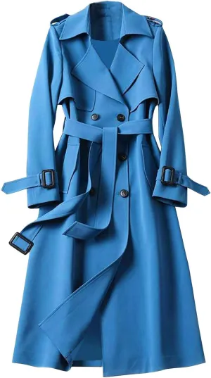 cooki Winter Coats for Women 2023 Mid-long Double Breasted Trench Coat Water Resistant Windbreaker Belted Lapel Overcoat