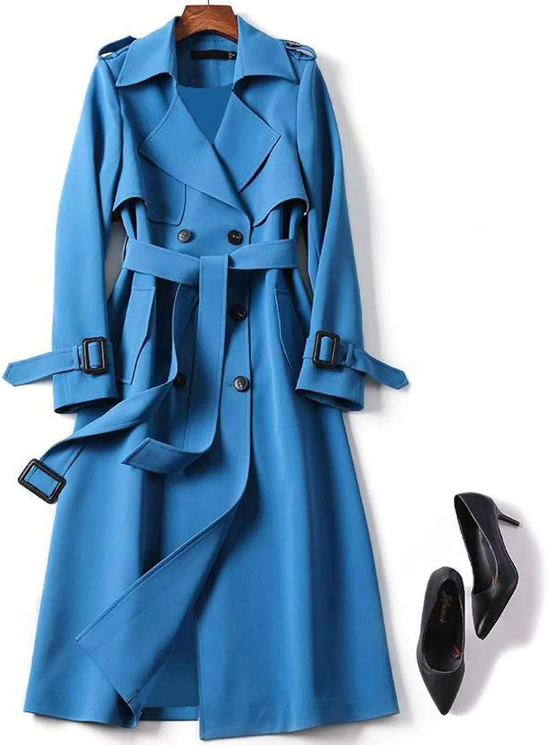 cooki Winter Coats for Women 2023 Mid-long Double Breasted Trench Coat Water Resistant Windbreaker Belted Lapel Overcoat
