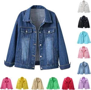 Denim Jackets for Women Oversized Lapel Collar Retro Cowgirl Jean Jackets Trendy Relax Fit Cropped Coats With Pockets