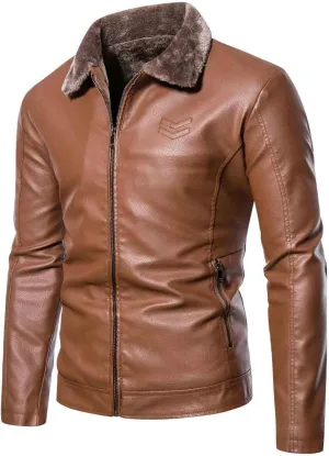 Dgoopd Leather Jacket Men Fleece Lined Motorcycle Jacket Stand Collar Moto Jacket Zip up Biker Jacket Faux Leather Coat