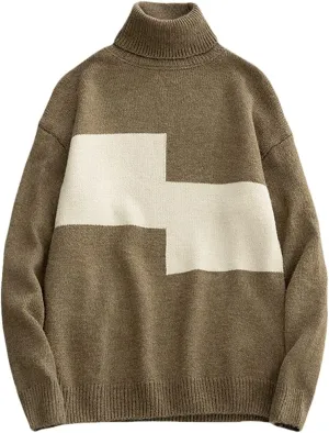 Disimlarl Japanese Hip Hop Oversized Knit Turtleneck Colorblock Sweater