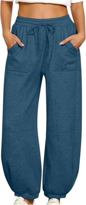 Fleece Lined Sweatpants Women Drawstring Joggers Pants Baggy High Waisted Athletic Pants Wide Straight Leg Pants