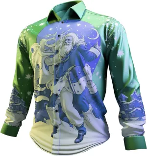 Funny Christmas Shirts for Men 2024 Long Sleeve Fun Printed Hawaiian Santa Shirt Santa Printed Vintage Tops