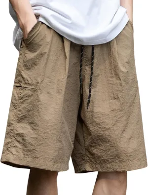 Gym Shorts for Men Drawstring Solid Athletic Workout Shorts Elastic Waist Loose Active Running Shorts with Pockets