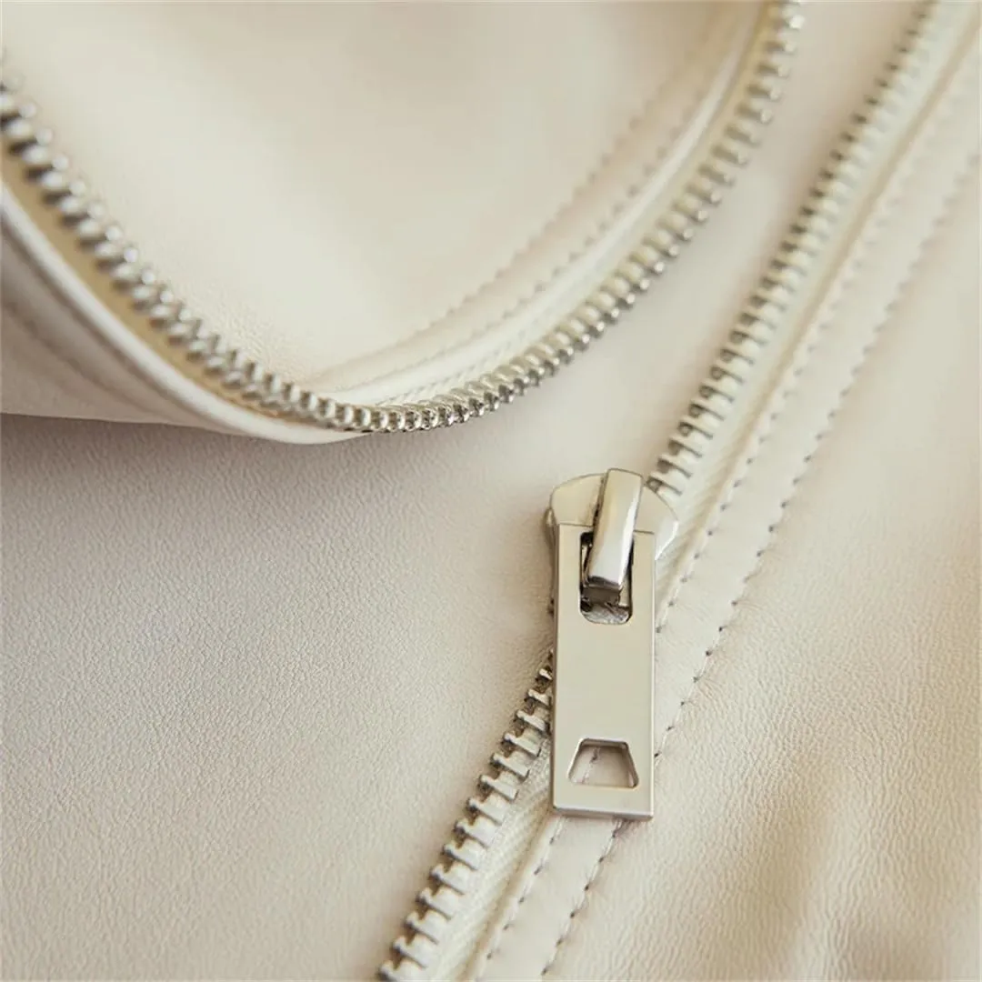 Hdhdeueh Women's Sheepskin Leather Jackets Moto Biker Leather Coats Streetwear Zipper