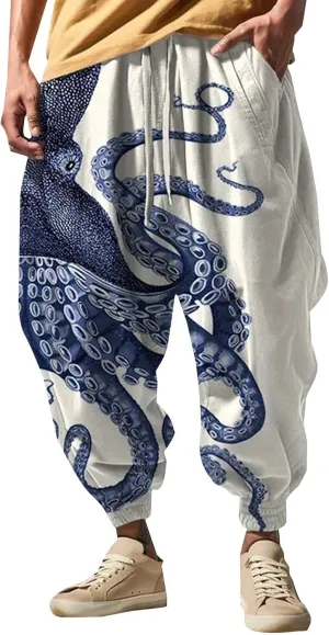 Japanese Hip Hop Sweatpants Harem Pants Sports Casual Sweatpants Lightweight Sweat Pants with Pockets Hakama Pants