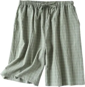 Jinda Men's Summer Pajamas Shorts Soft Pjs Plaid Printed Cool Cotton Short Thin Lounge Drawstring Pj Shorts