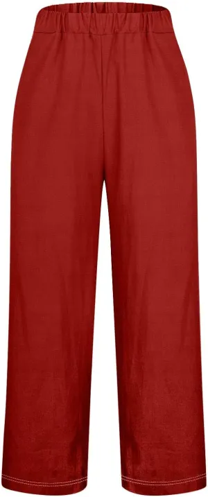 Joggers for Women Long Drawstring Casual Linen Elastic Women Leg Solid Cotton Pants Wide Leg Long Lounge Pant