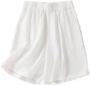 Kinghua Linen Shorts for Women Lightweight Loose Fit Shorts Casual Elastic High Waisted Wide Leg Cotton Linen Shorts