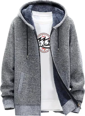 Knit Hoodies For Men Cardigan Sweaters Full Zip Hooded Sweatshirts Fleece Lined Sweater Jackets With Pockets