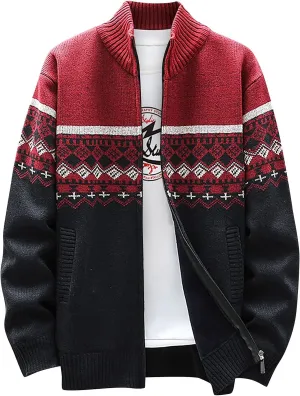 Knit Hoodies For Men Cardigan Sweaters Full Zip Hooded Sweatshirts Fleece Lined Sweater Jackets With Pockets