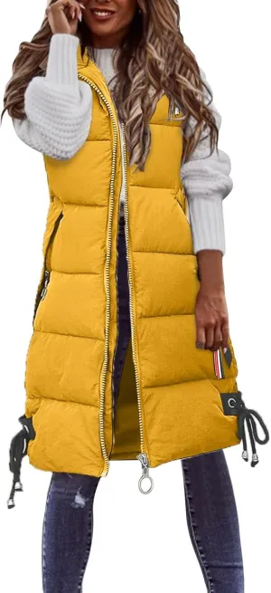 LCMTWX Puffer Jacket Womens European and American Cotton Jackets Color Stand-up Collar Zipper Women's Long Puffer Vest