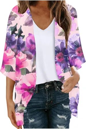 Lightweight Chiffon Cardigans for Women Long Sleeve Sun Shirts Open Front Summer Coverups UV Protection Swim Cover Up