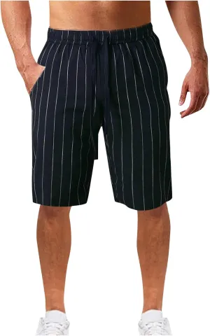 Linen Shorts for Men Casual Drawstring Loose Fit Summer Beach Shorts with Elastic Waist and Pockets