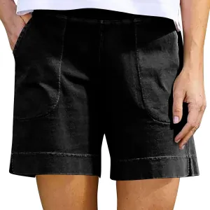 Linen Shorts for Women Trendy High Waisted Loose Wide Leg Beach Shorts Casual Vacation Summer Clothes with Pockets