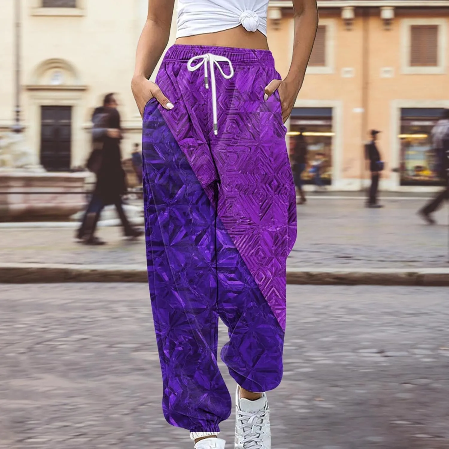 Litetao Sweatpants Women Baggy Low Waist 2024 Fall Jogger Pants Color Block Breathable Lounge Trousers with Pockets