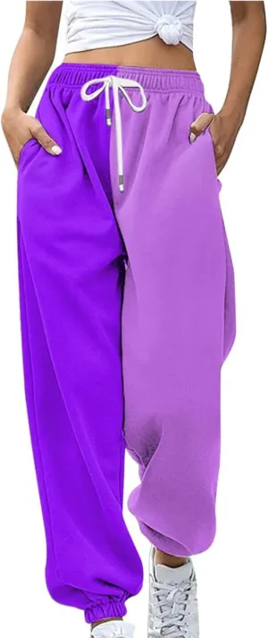 Litetao Sweatpants Women Baggy Low Waist 2024 Fall Jogger Pants Color Block Breathable Lounge Trousers with Pockets