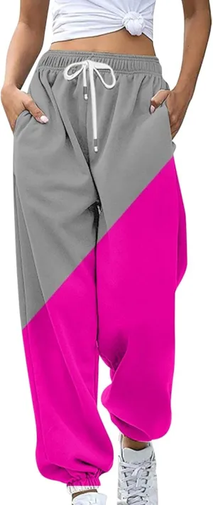 Litetao Sweatpants Women Baggy Low Waist 2024 Fall Jogger Pants Color Block Breathable Lounge Trousers with Pockets