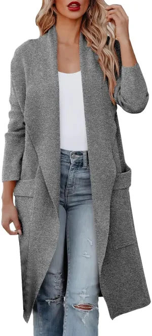 Long Cardigans For Women Lightweight Wool Blend Long Trench Coat Open Front Long Sleeve Jacket Outwear Tan Long