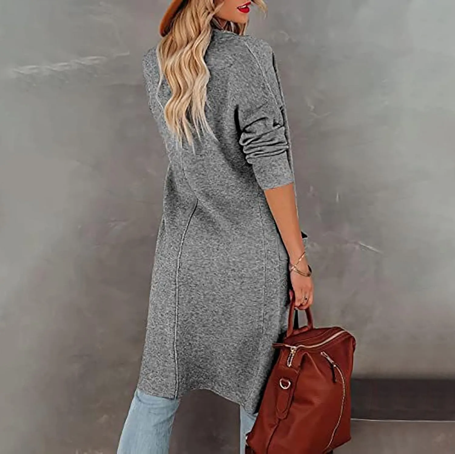 Long Cardigans For Women Lightweight Wool Blend Long Trench Coat Open Front Long Sleeve Jacket Outwear Tan Long