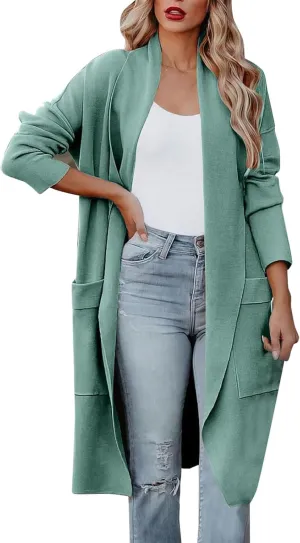 Long Cardigans For Women Lightweight Wool Blend Long Trench Coat Open Front Long Sleeve Jacket Outwear Tan Long
