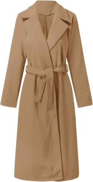 Long Maxi Coats for Women Open Front Wool Blend Long Pea Coats with Belt Ladies Elegant Outdoor Long Line Overcoats