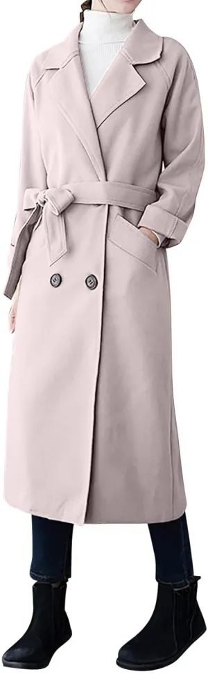 Long Winter Coats for Women Double Breasted Blazer Pea Trench Coat Lapel Fashion Fall Outfits Casual Wool Blend Outwear