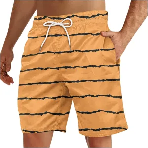 Man Beach Shorts Pants Shorts for Man Loose Fit Hawaiian Pleated Striped Tropical Straight Leg Fall Summer 2025