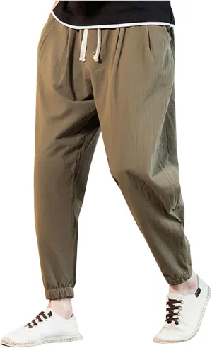 Men Hippie Harem Drawstring Pants Summer Baggy Boho Solid Yoga Pants Loose Casual Drop Crotch Trouser with Pockets