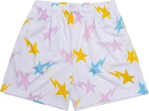 Men's Athletic Casual Print Mesh Shorts Running Basketball Gym Workout Lightweight Quick Dry Sports Shorts with Pockets