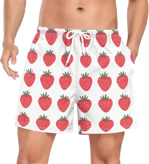 Men's Athletic Shorts Strawberry Printed 2 in 1 Quick Dry Workout Gym Running Shorts for Men S-XXL