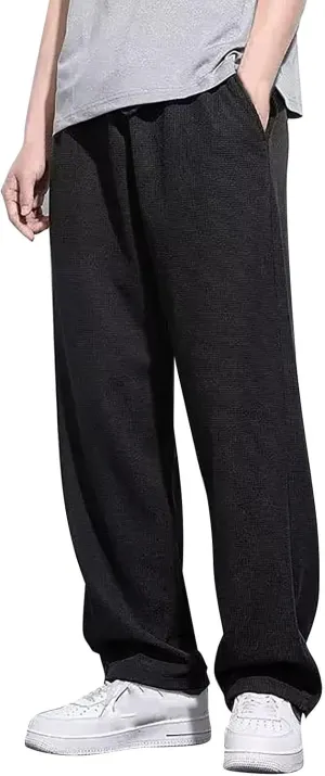 Mens Baggy Corduroy Pants Wide Leg Loose Fit Drawstring Soft Comfy Sweatpants Elastic Waist Open Bottom Casual Pants